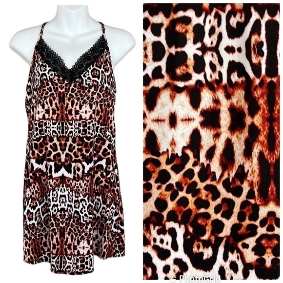 Eva Castillo Other - Eva Castillo Leopard Print Lace Racerback Slip Nightgown S